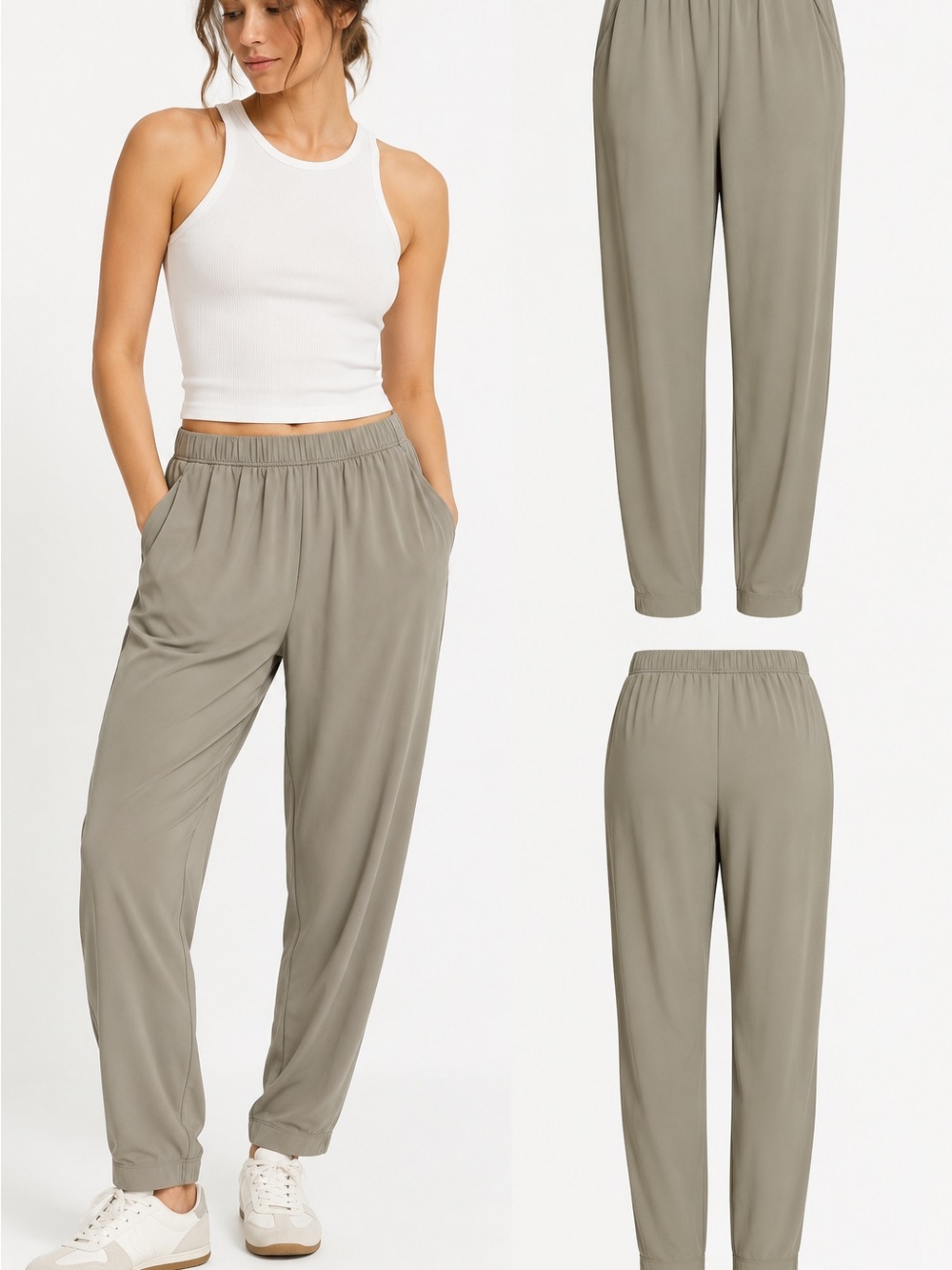 Babaton Aritzia Pull On Tapered Pants Taupe Size L